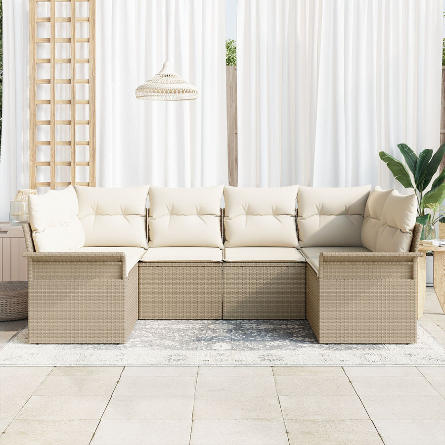 6 Delige Tuin Sofaset Met Kussens Beige Poly Rattan