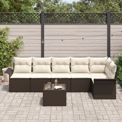 6-Delige Tuin Sofa Set Met Kussens Grijs Poly Rattan Bruin en crème met tafel