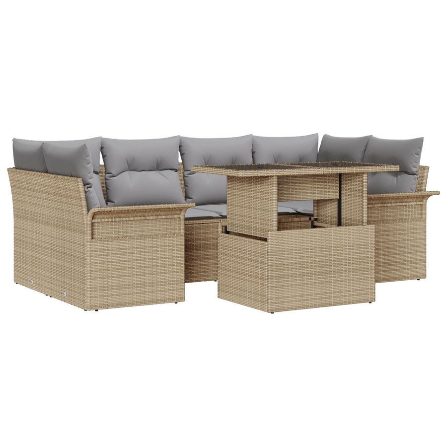 7-Delige Tuin Sofa Set Met Kussens Beige Poly Rattan