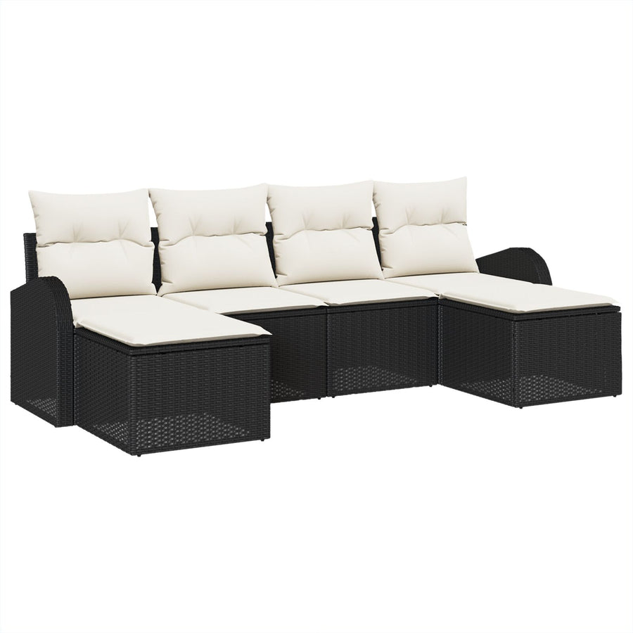 6-Delige Tuin Sofa Set Met Kussens Zwart Poly Riet