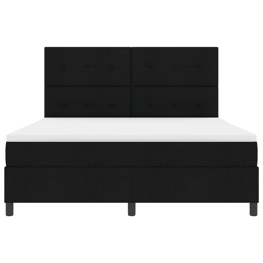 Boxspring Bed Met Matras Super King Stof Zwart 180 x 200 cm Knopgeknopt