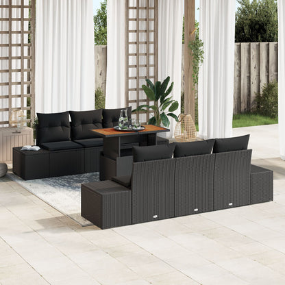 Tuin Sofa Set 7-Delig Zwart Rattan Buiten Tafel Rechthoekig