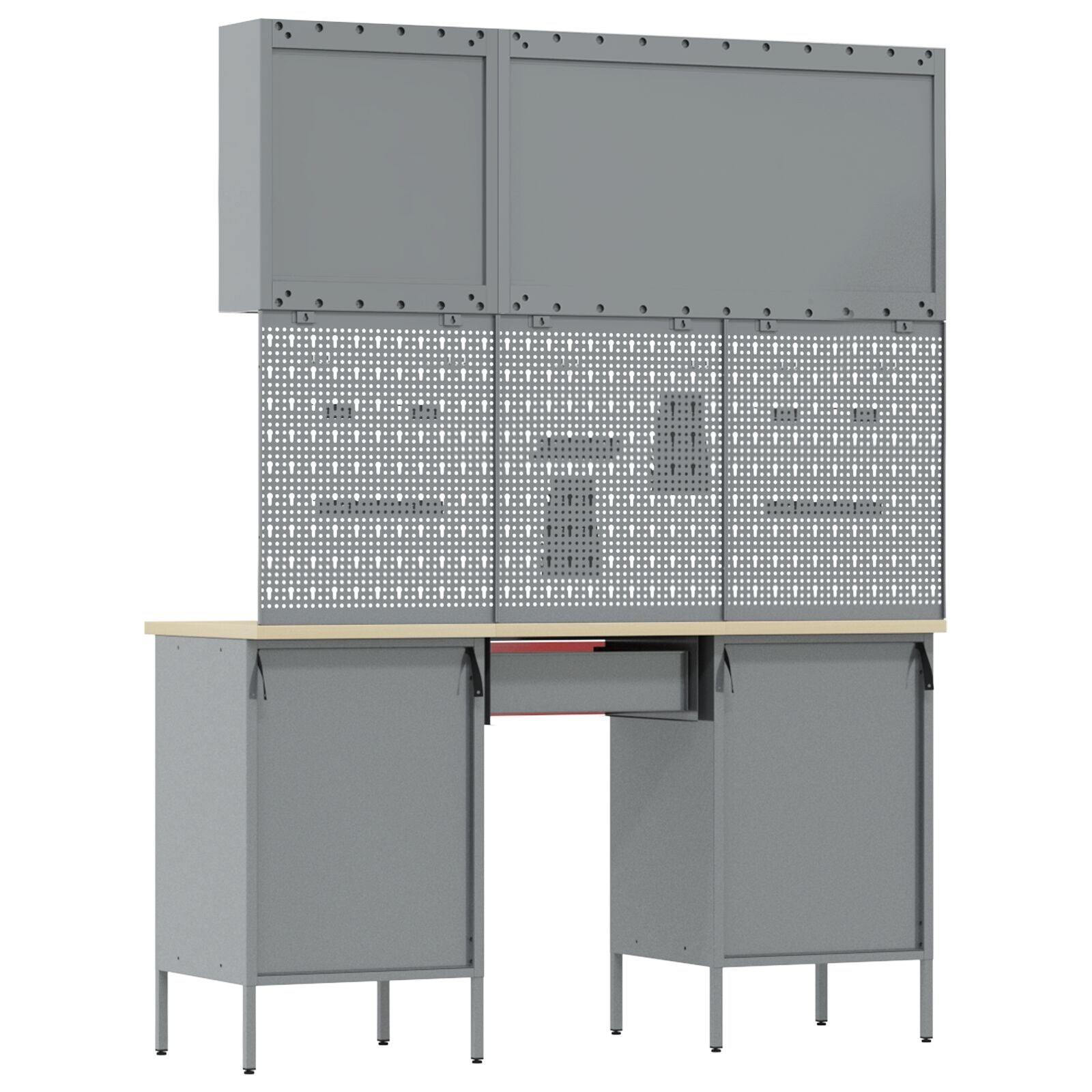 8-Delige Werkcabine En Pegboard Set Mdf En Metaal 3x (2x85/20 cm) Rood 3x kast + 3x gereedschapspaneel + 2x gereedschap kast