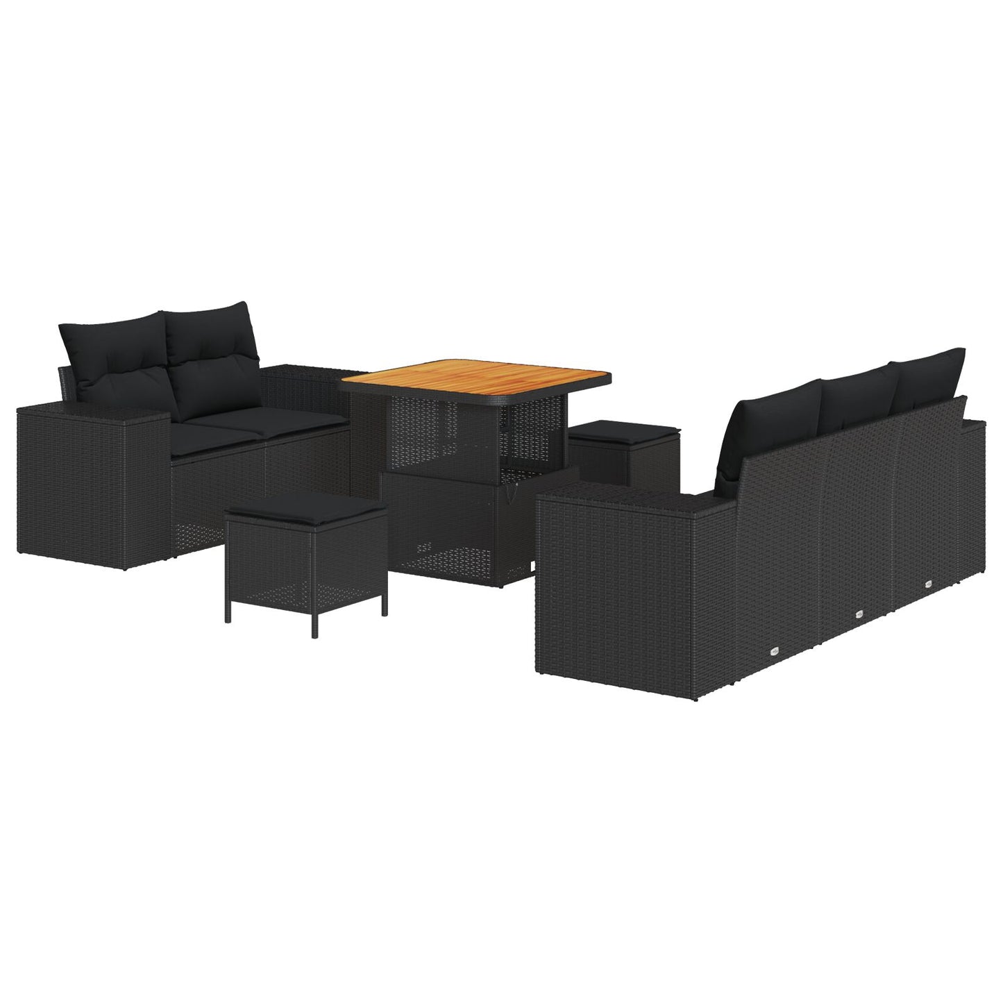 8-Delige Tuin Sofa Set Met Kussens Zwart Poly Rattan Acacia, 3-Delige Tuin Eettafel Set Met Kussens Zwart Poly Rattan Acacia Wit