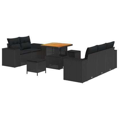 8-Delige Tuin Sofa Set Met Kussens Zwart Poly Rattan Acacia, 3-Delige Tuin Eettafel Set Met Kussens Zwart Poly Rattan Acacia Wit