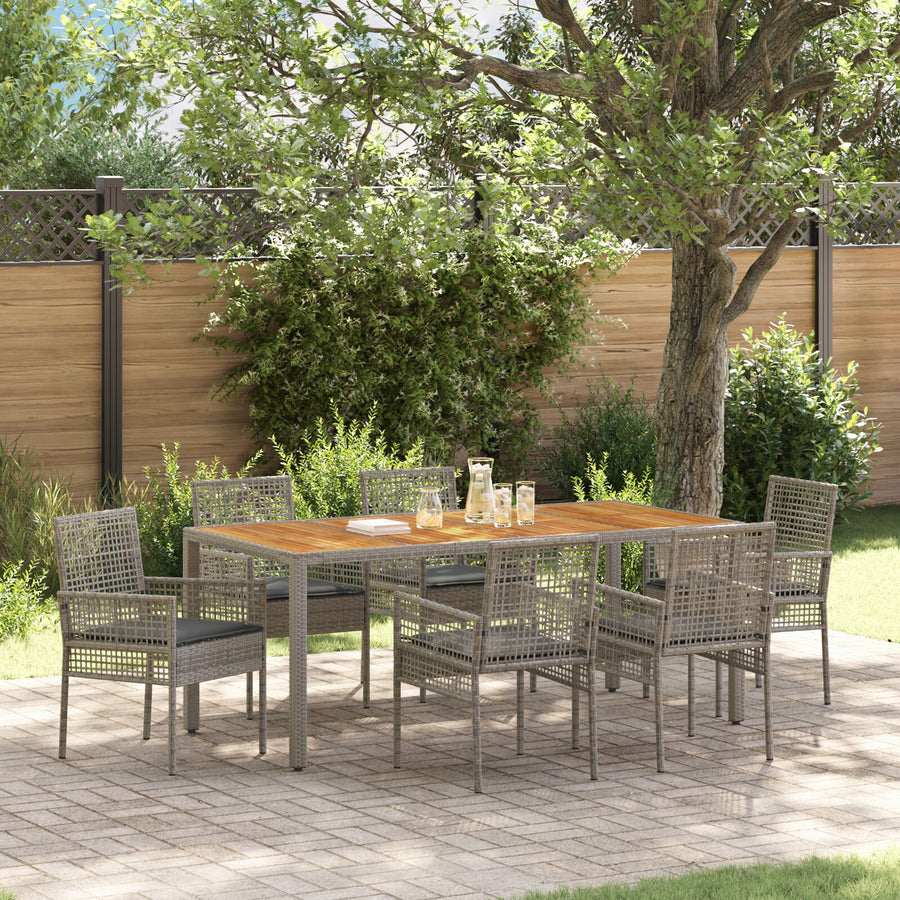 7-Delige Tuin Eettafelset Met Kussens Grijs Poly Rattan