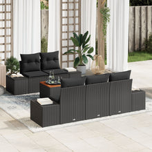 6-Delige Tuinsofa Set Met Kussens Zwart Poly Rattan Acacia