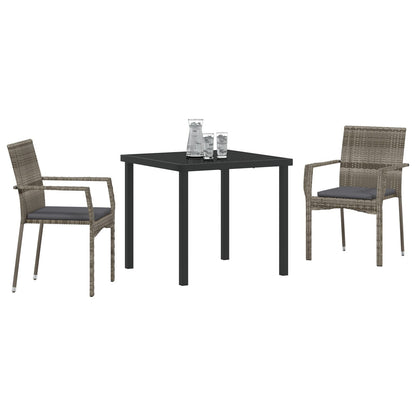 3-Delige Tuin Eetset Met Kussens Grijs Poly Rattan