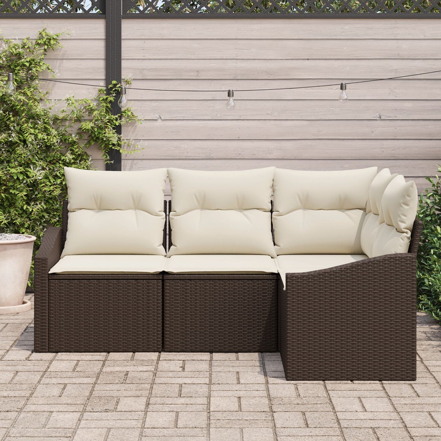 4-Delige Tuin Sofa Set Met Kussens Bruin Poly Rattan