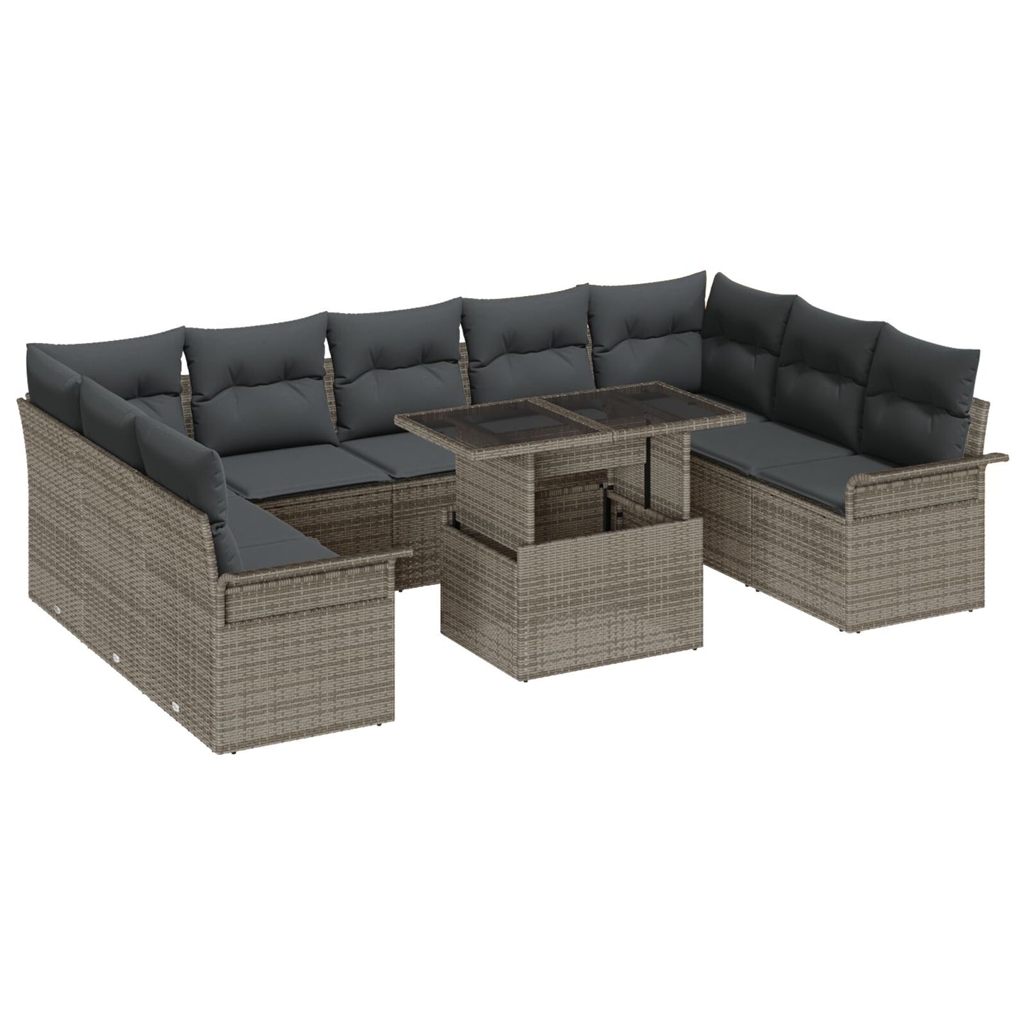 10-Delige Tuinbankset Met Kussens Grijs Poly Rattan
