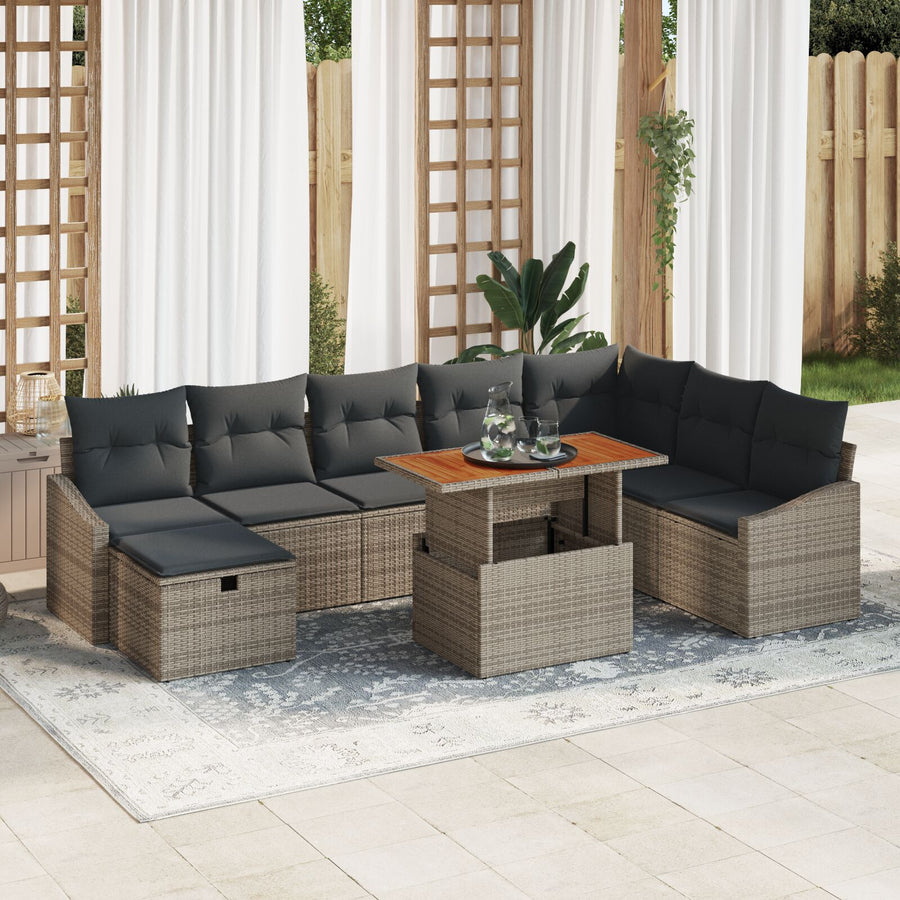 9-Delige Tuin Sofa Set Met Kussens Grijs Poly Rattan Wit
