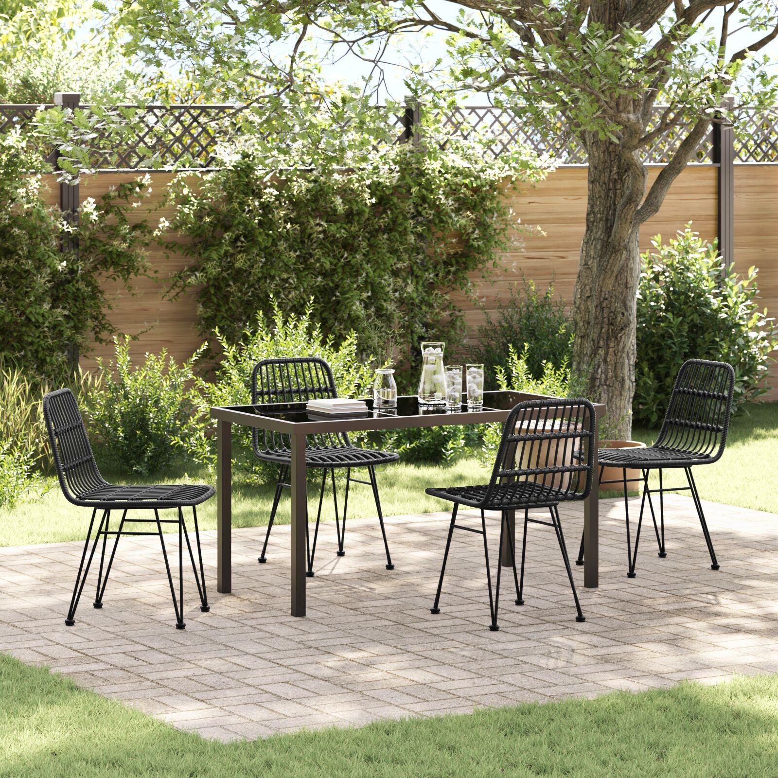 5-Delige Tuin Eetset Zwart Poly Rattan