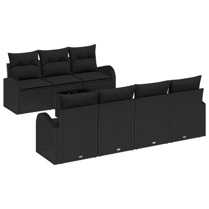 8-Delige Tuinbank Set Met Kussens Zwart Poly Rattan