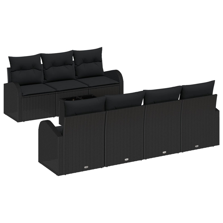8-Delige Tuinbank Set Met Kussens Zwart Poly Rattan