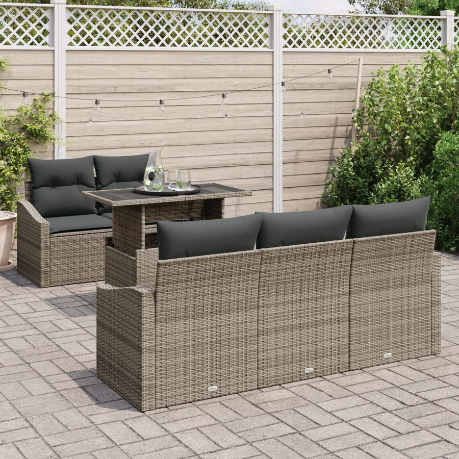 6 Delige Tuin Sofa Set Met Kussens Grijs Poly Rattan