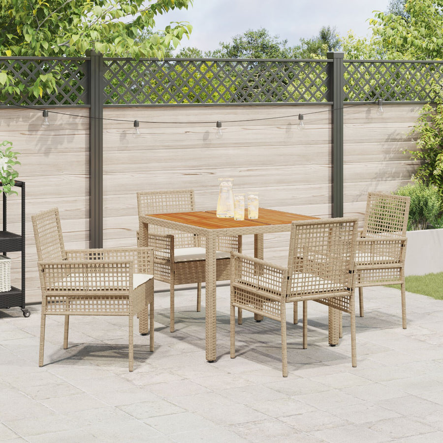 5 Delige Tuin Eetset Met Kussens Beige Poly Riet