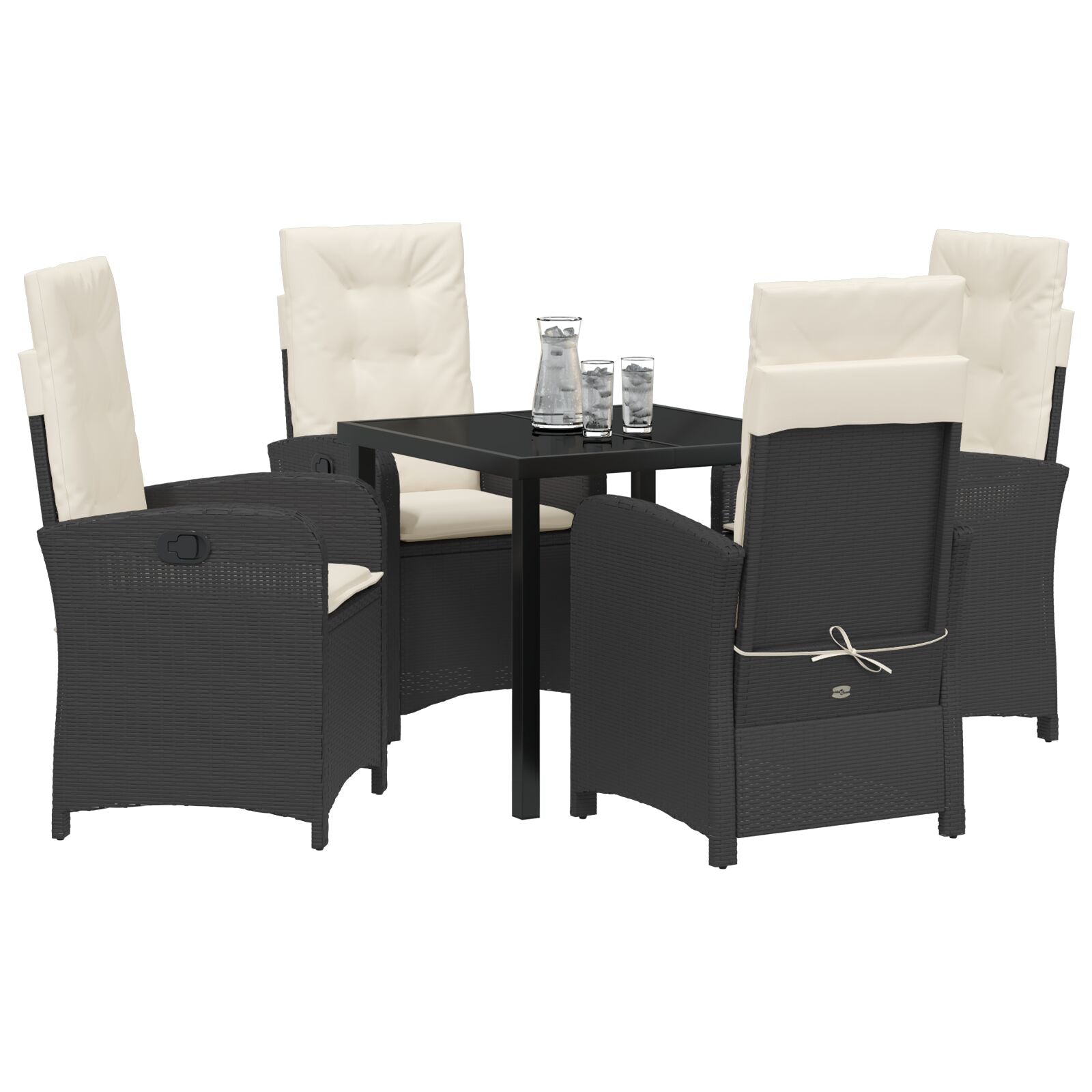 5-Delige Tuin Eet Set Met Kussens Zwart Poly Rattan