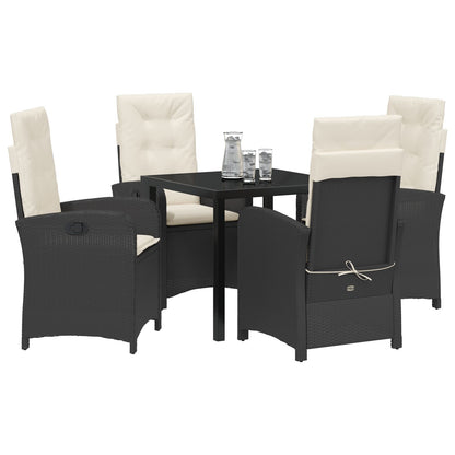 5-Delige Tuin Eet Set Met Kussens Zwart Poly Rattan