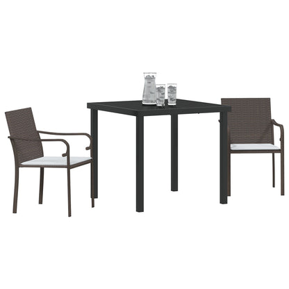 3-Delige Buiten Eettafelset Met Kussens - Riet 2-zitter Bruin 80 cm