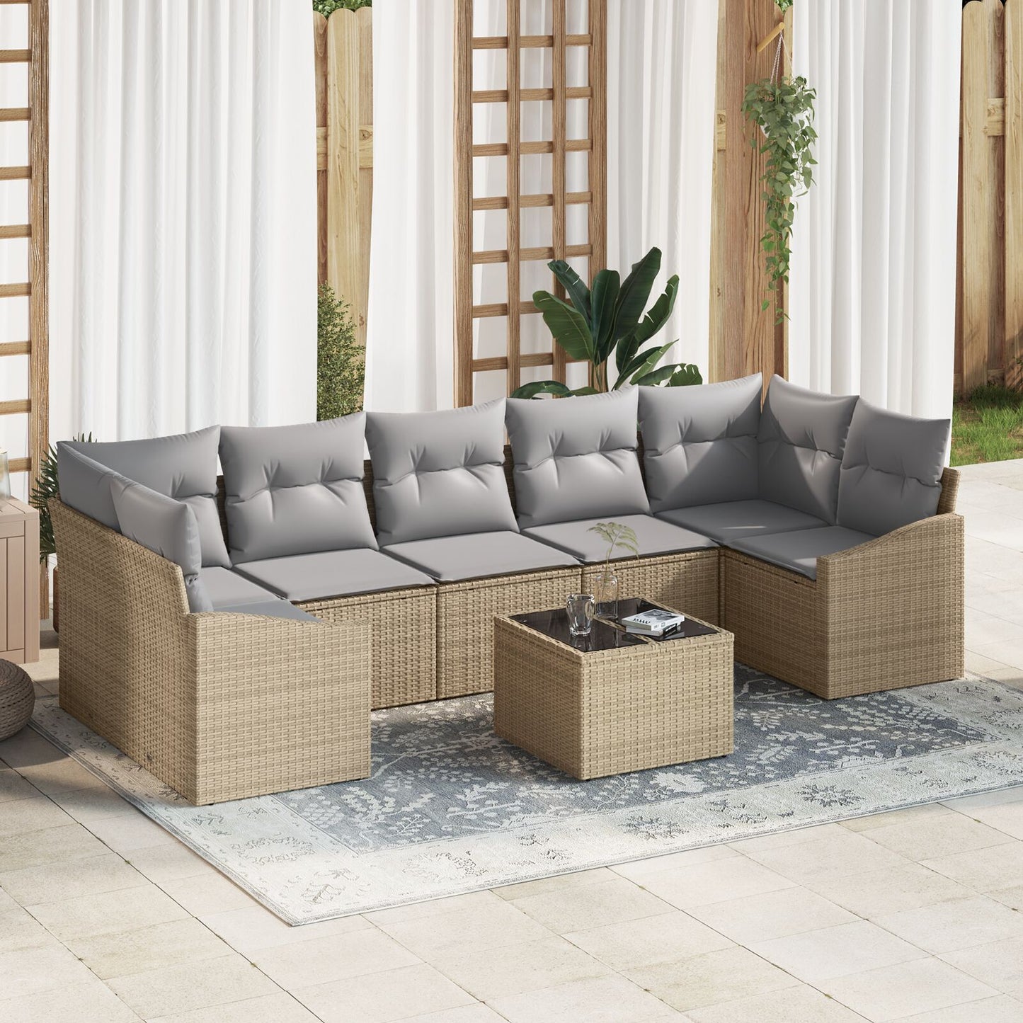 8 Delige Tuin Sofa Set Met Kussens Beige Poly Rattan Gegalvaniseerd Staal
