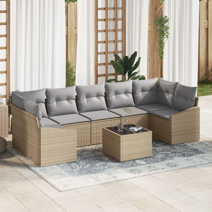 8 Delige Tuin Sofa Set Met Kussens Beige Poly Rattan Gegalvaniseerd Staal