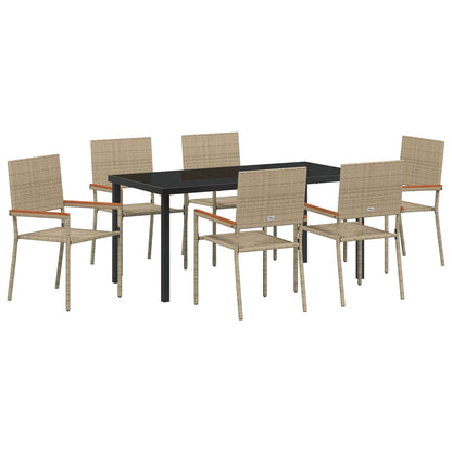 7 Delige Tuin Eetset Beige Poly Rattan