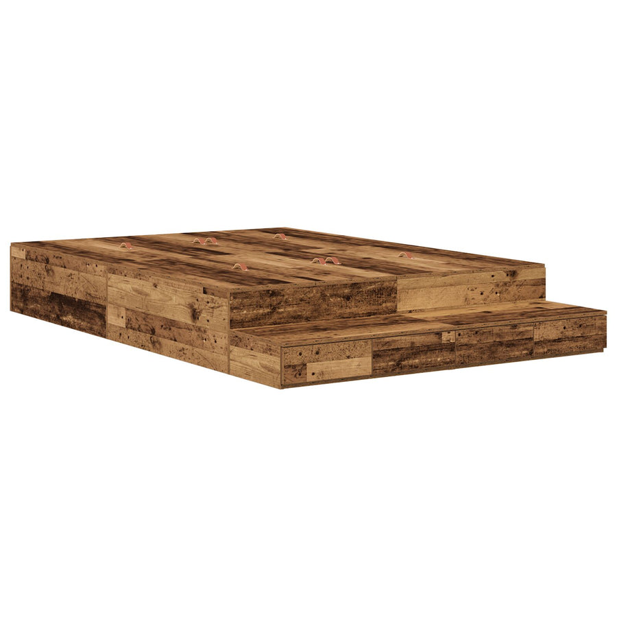 Opslagbedframe Bruin Gestructureerd Hout 135,5 X 190 X 31,5 Cm Artisanaal Eiken