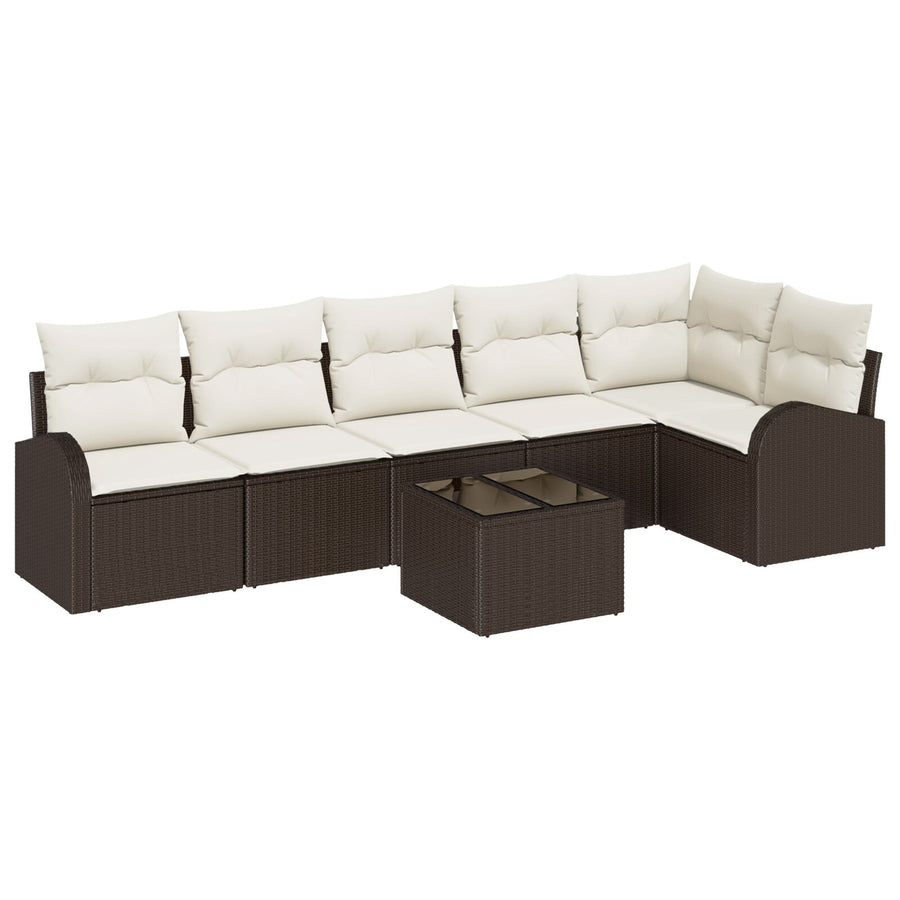 6-Delige Tuin Sofa Set Met Kussens In Grijze Poly Rattan Bruin en crème met tafel