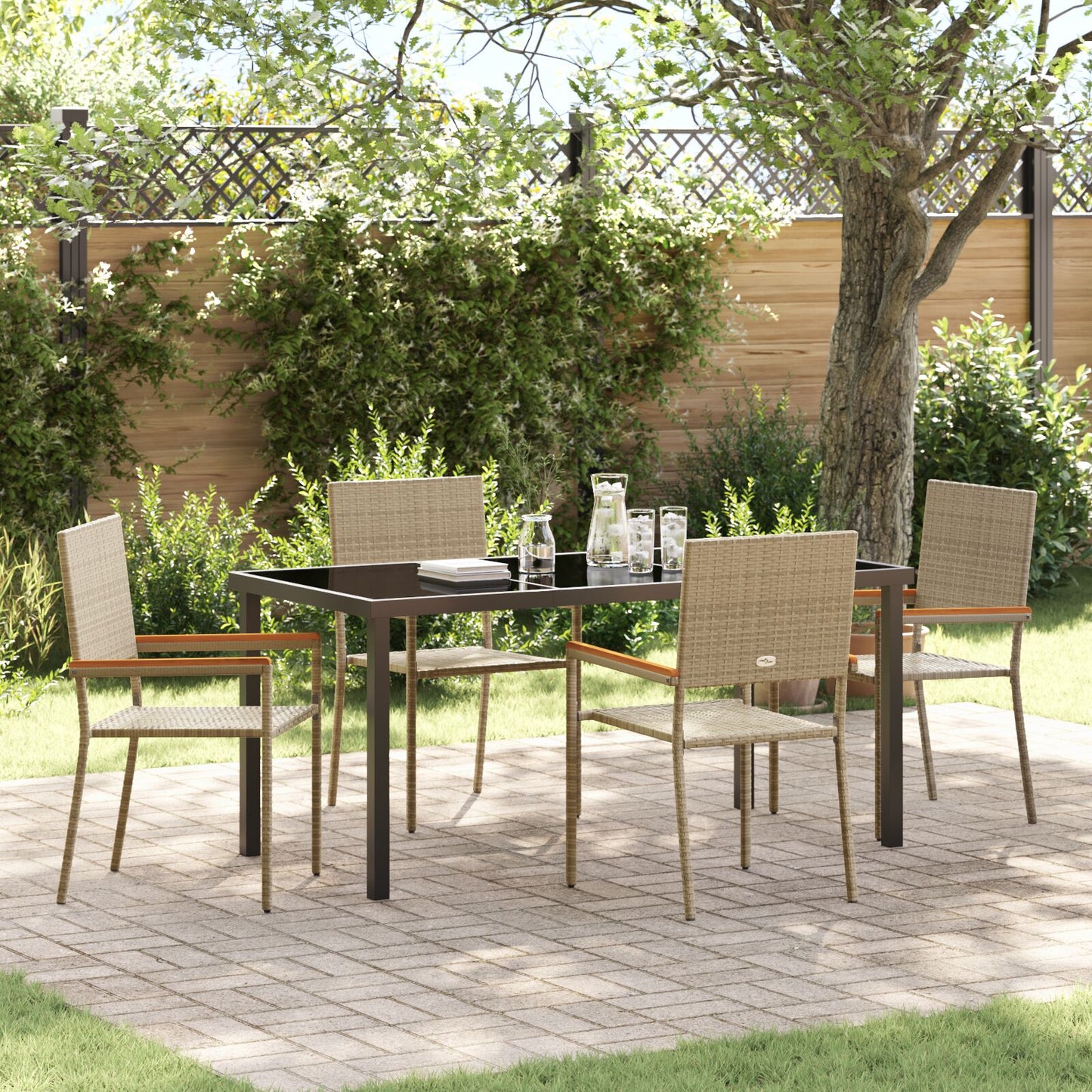 5 Delige Tuin Eetset Beige Poly Rattan