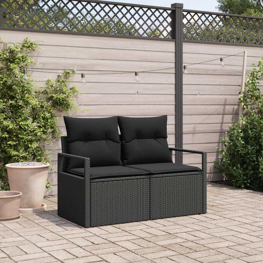 2-Zits Tuin Sofa Met Kussens Poly Rattan Zwart zonder opbergruimte