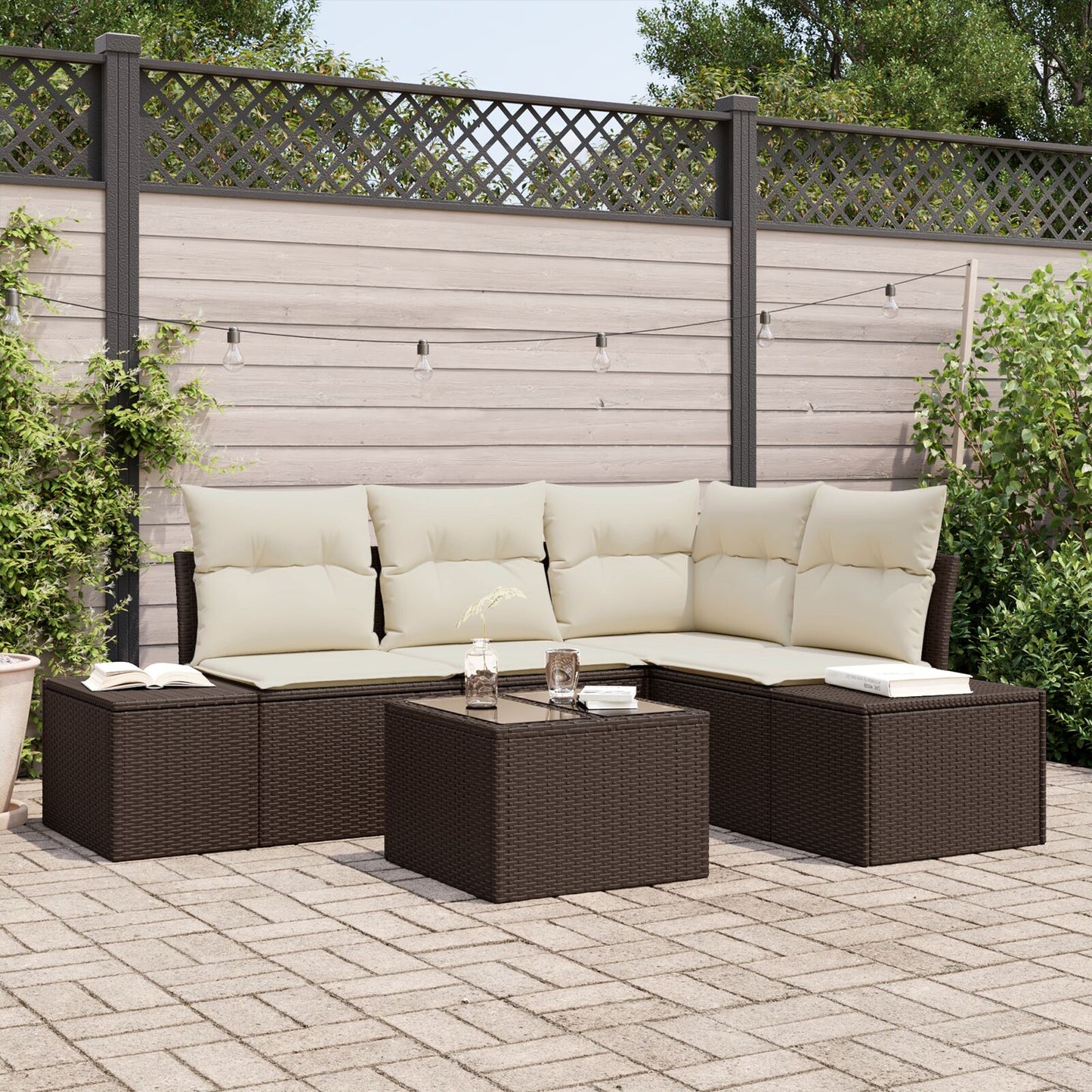 4-Delige Tuin Sofa Set Met Kussens Grijs Poly Riet Bruin en wit met tafel
