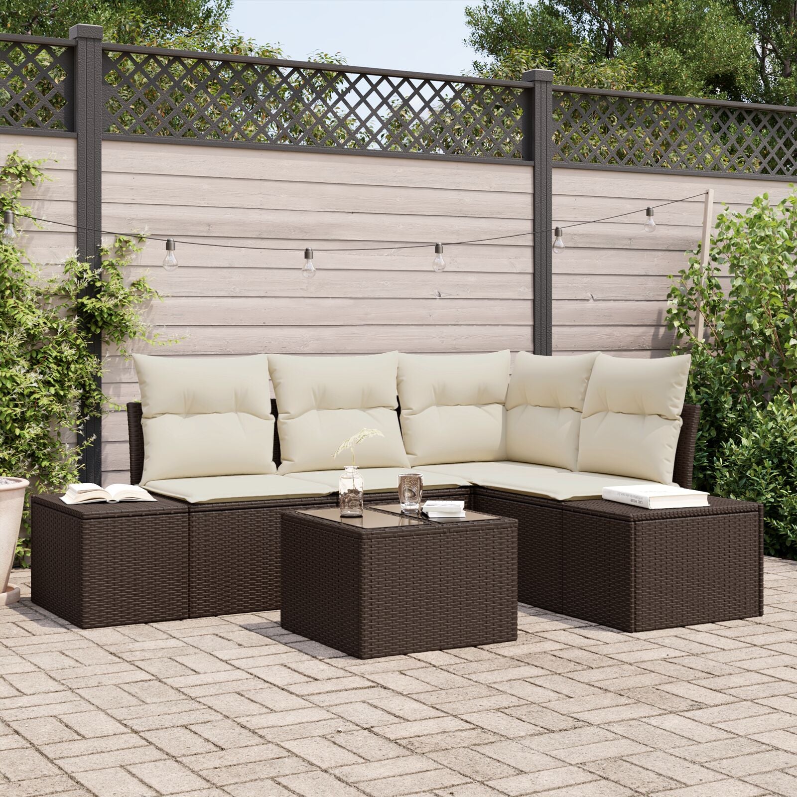 4-Delige Tuin Sofa Set Met Kussens Grijs Poly Riet Bruin en wit met tafel