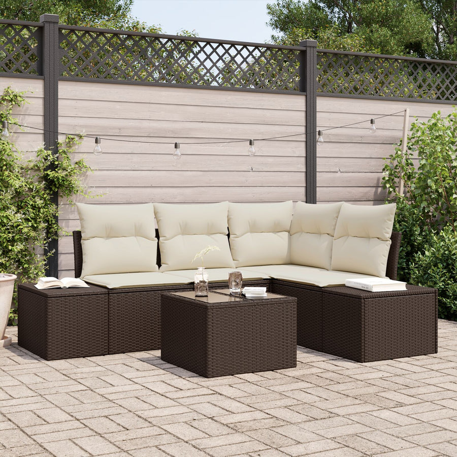 4-Delige Tuin Sofa Set Met Kussens Grijs Poly Riet Bruin en wit met tafel