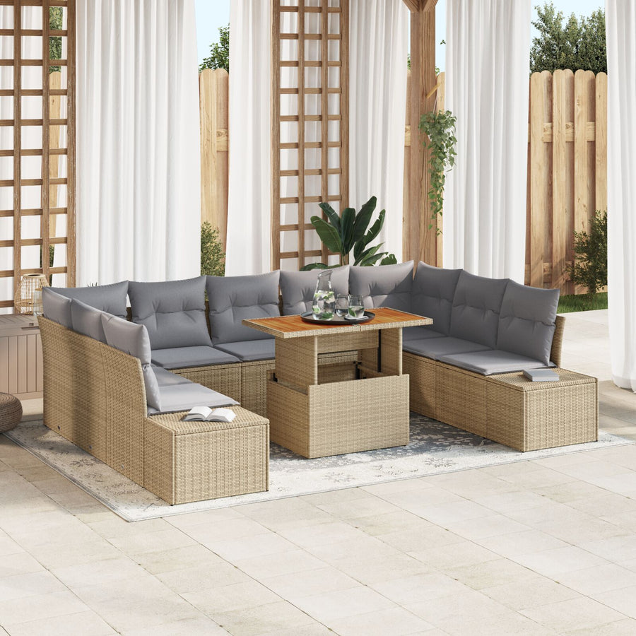 Tuinbank Set Set Van 10 Beige, Grijs Rattan, Polyester