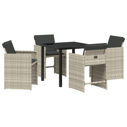 5-Delige Tuindiningset Met Kussens Lichtgrijs Poly Rattan