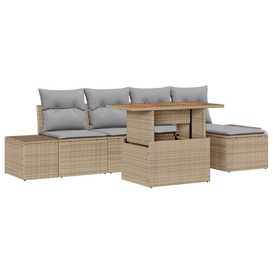 6 Delige Tuin Sofa Set Met Kussens Beige Poly Rattan