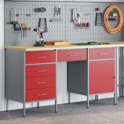 Werkbank set 3 stuks rood 150x55x85 cm staal