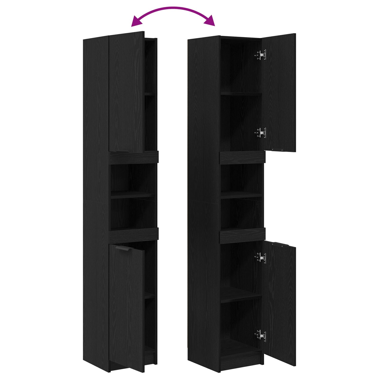 Zwarte Eiken Badkamerkast - 32X34X188,5 Cm Zwart eiken