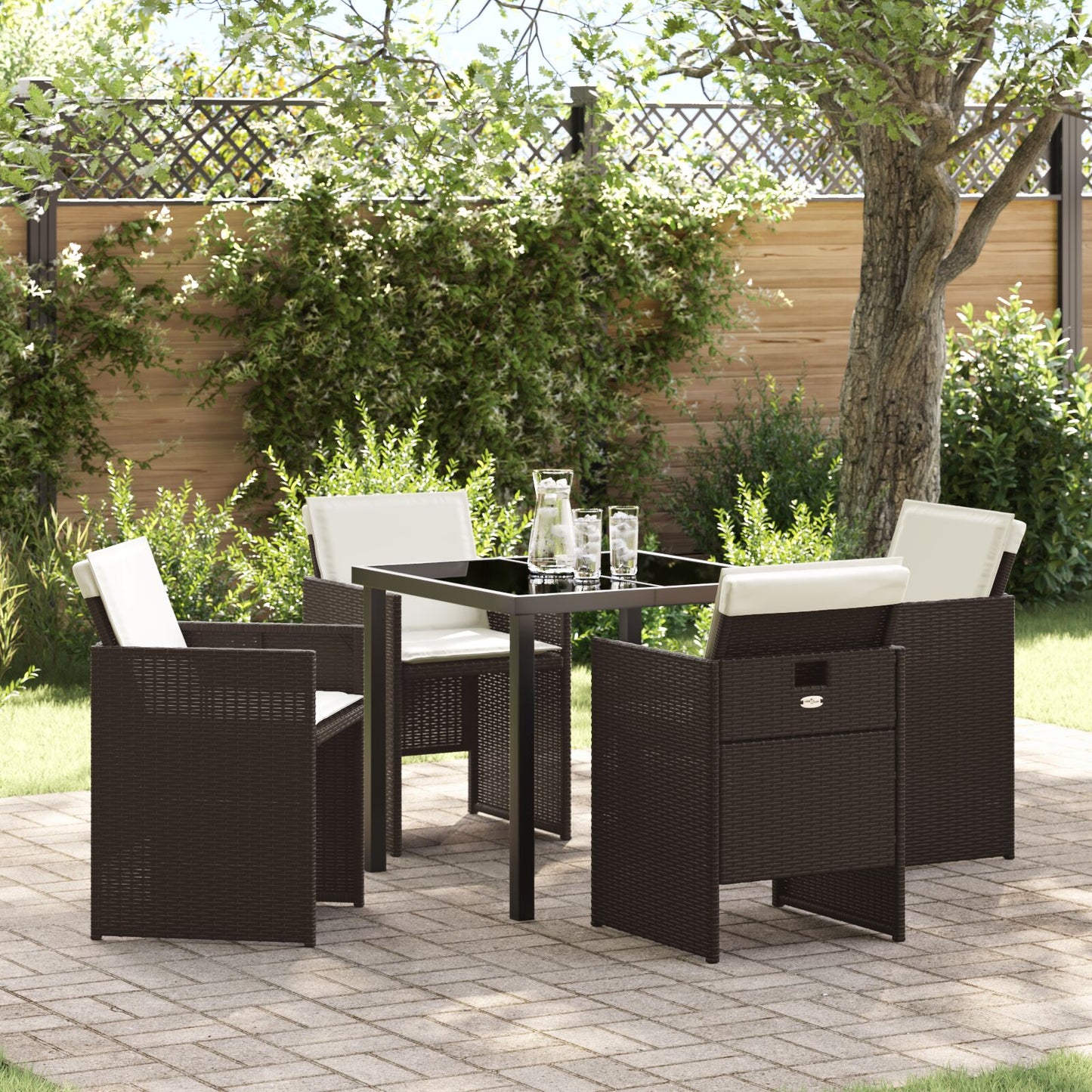 5-Delige Tuinset Met Kussens Bruin Poly Rattan