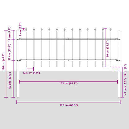Tuinafslag Met Speerpunt 5,1X0,6 M Staal Grijs 0.6 m 5.1 m