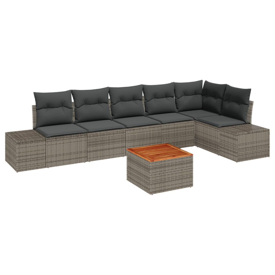 7-Delige Tuin Sofa Set Met Kussens Grijs Poly Rattan Acacia