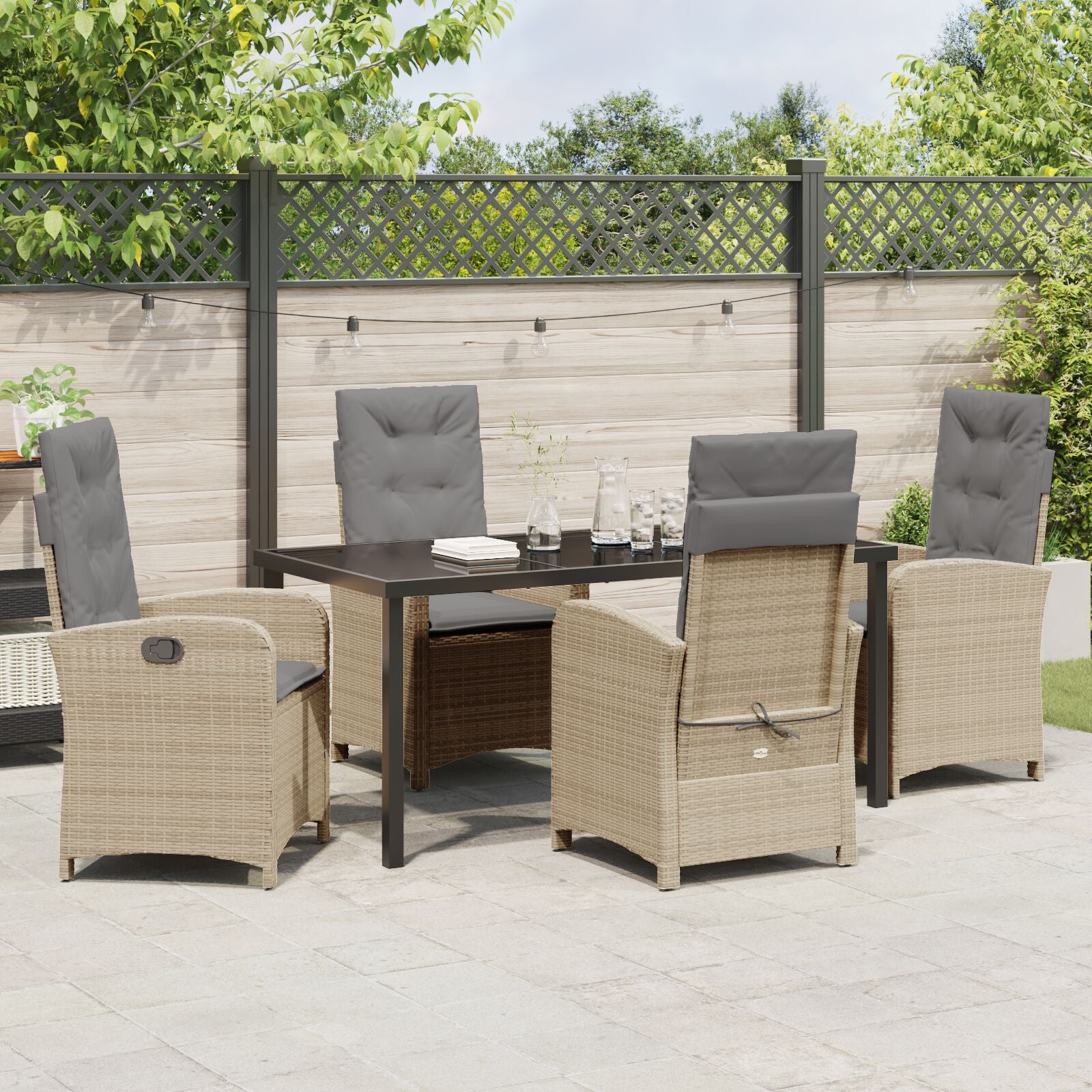5-Piece Tuin Eet Set Met Kussens In Beige Poly Rattan