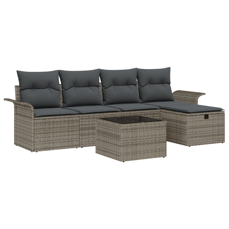6-Delige Tuinsalonset Met Kussens Grijs Poly Rattan