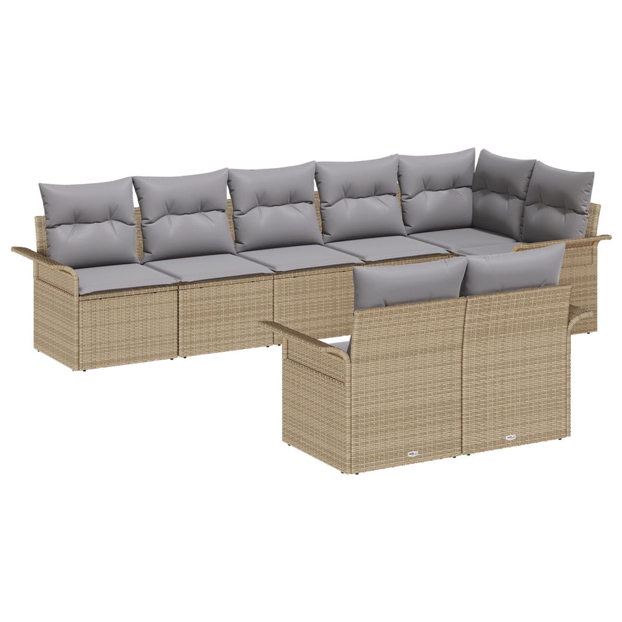 8-Delige Tuinsalonset Met Kussens Poly Rattan Beige en grijs zonder tafel