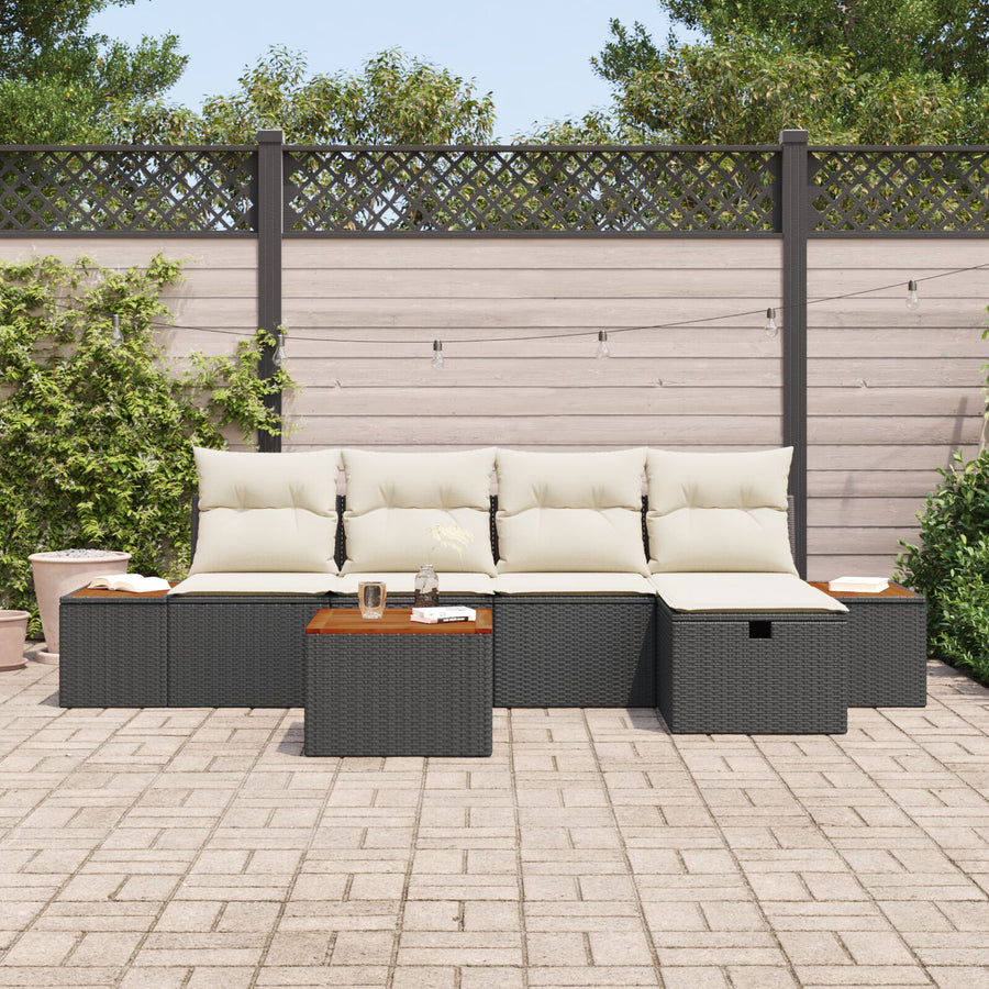 6-Delige Tuin Sofa Set Met Kussens Zwart Poly Rattan