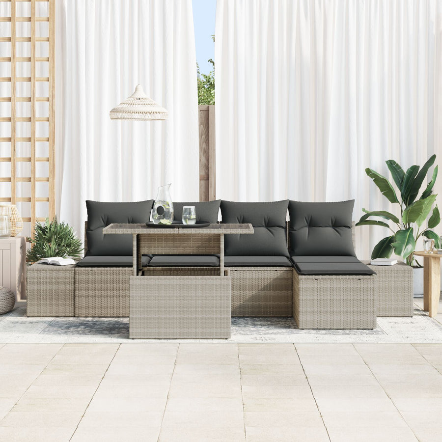 Tuinset Set Van 6 Lichtgrijs, Donkergrijs Rattan, Zacht Polyester