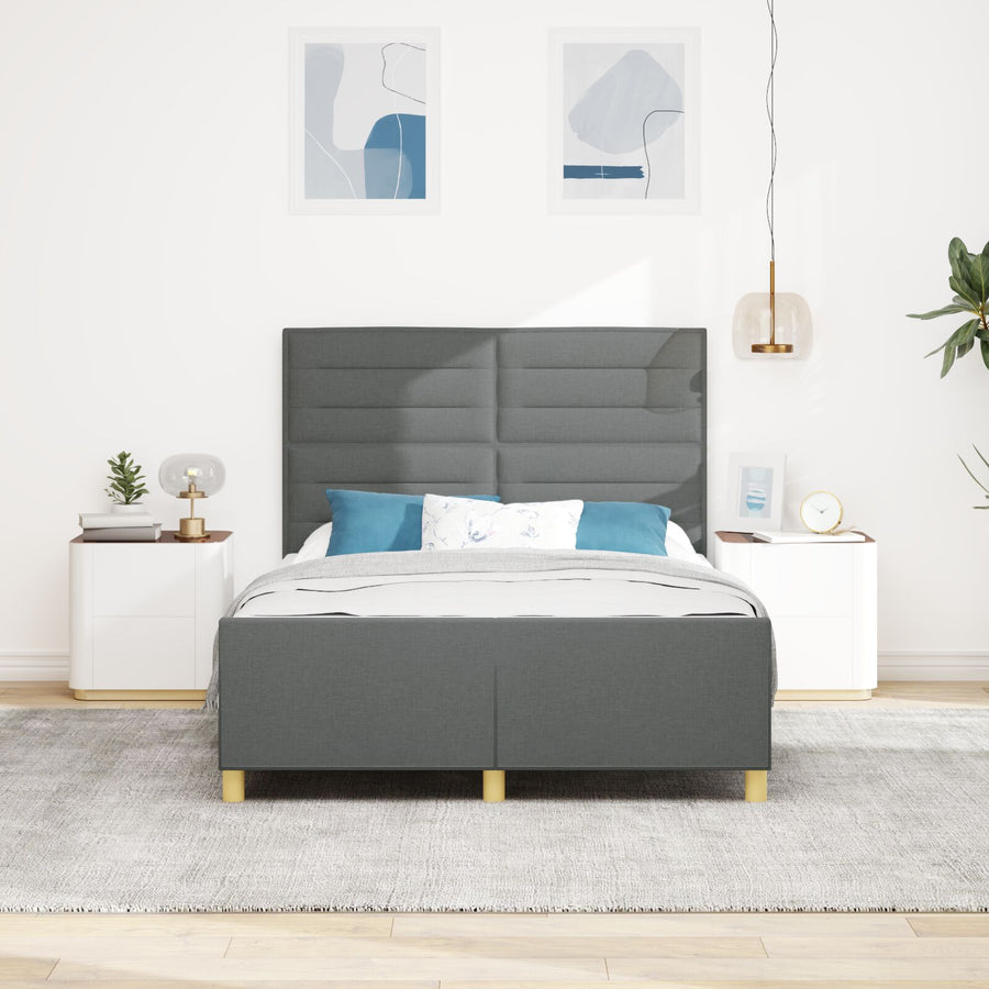 Bed Frame In Donkergrijs, 160X200 Cm, Stof Crème