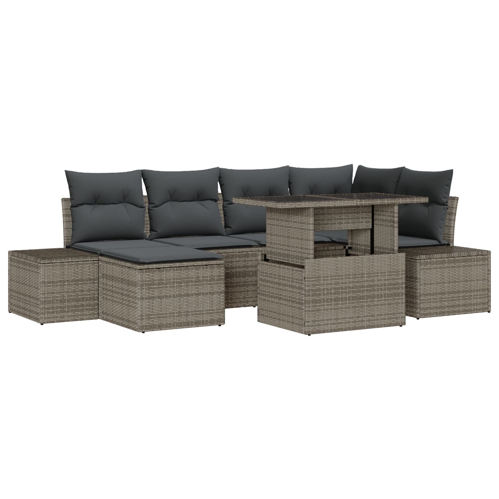 Tuinsofa Set Set Van 7 Beige Rattan, Polyester Buiten Sofaset