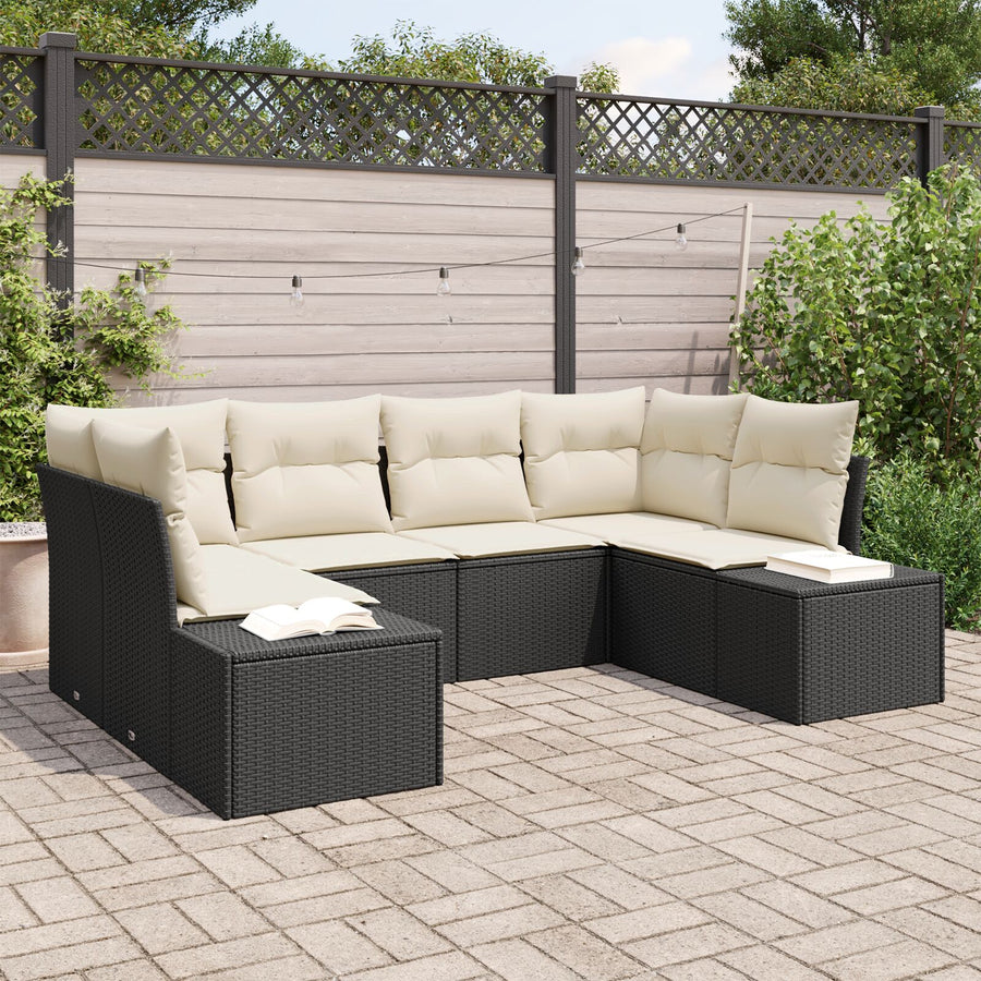 6-Delige Tuinsofa Set Met Kussens Zwart Poly Rattan