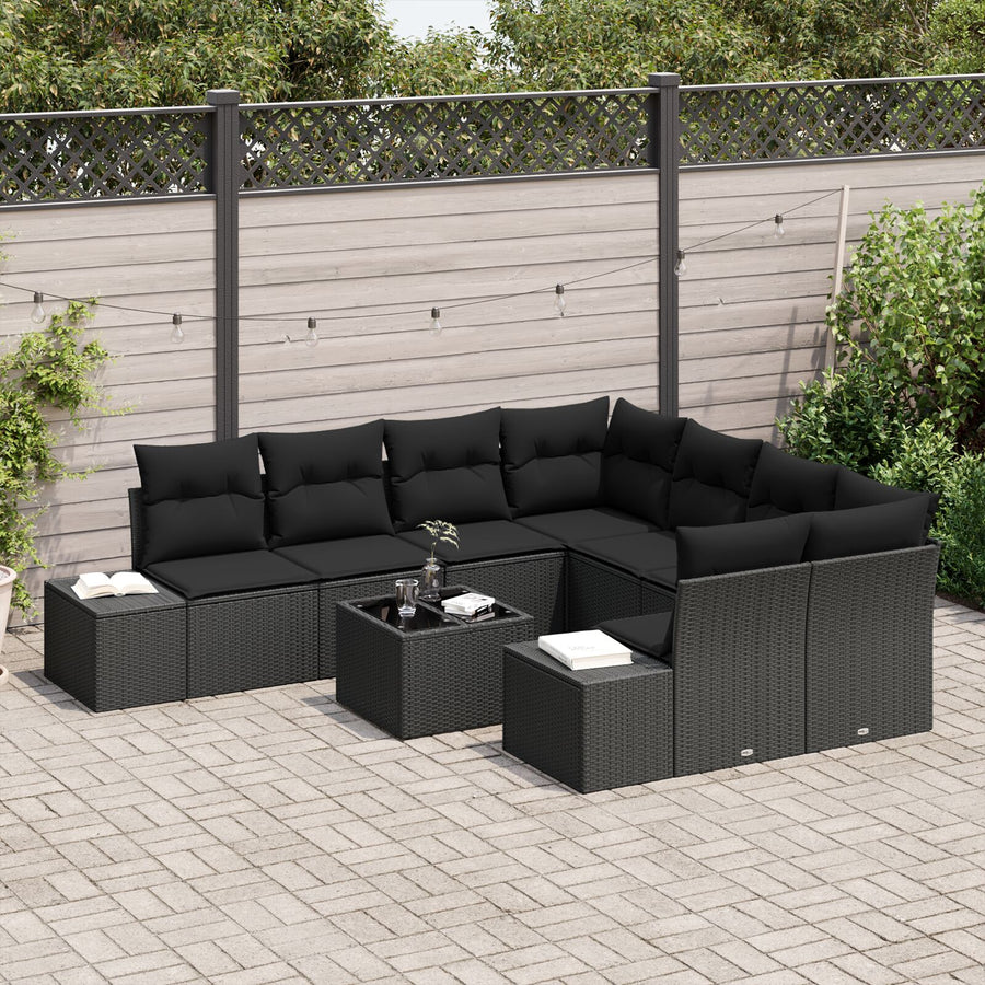 Tuin Sofa Set Set Van 9 Zwart Rattan, Poedergecoat Staal